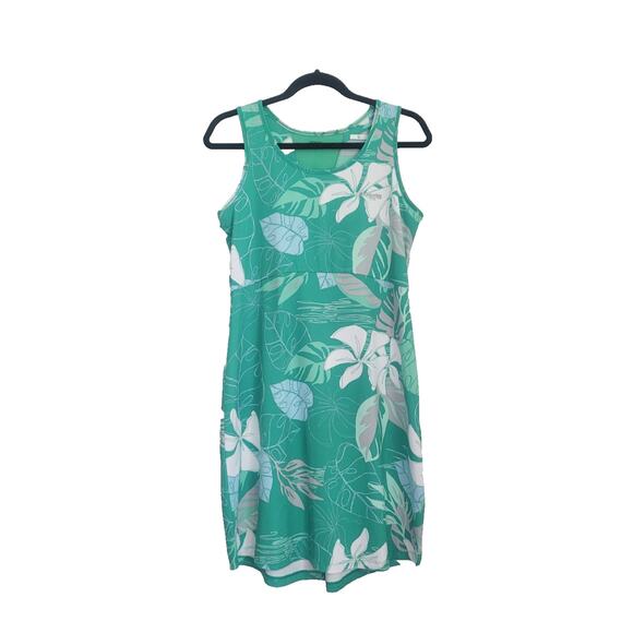Columbia Women's PFG Palm Print Midi Dress Size M Green Tropical Beach Resort - Picture 1 of 7